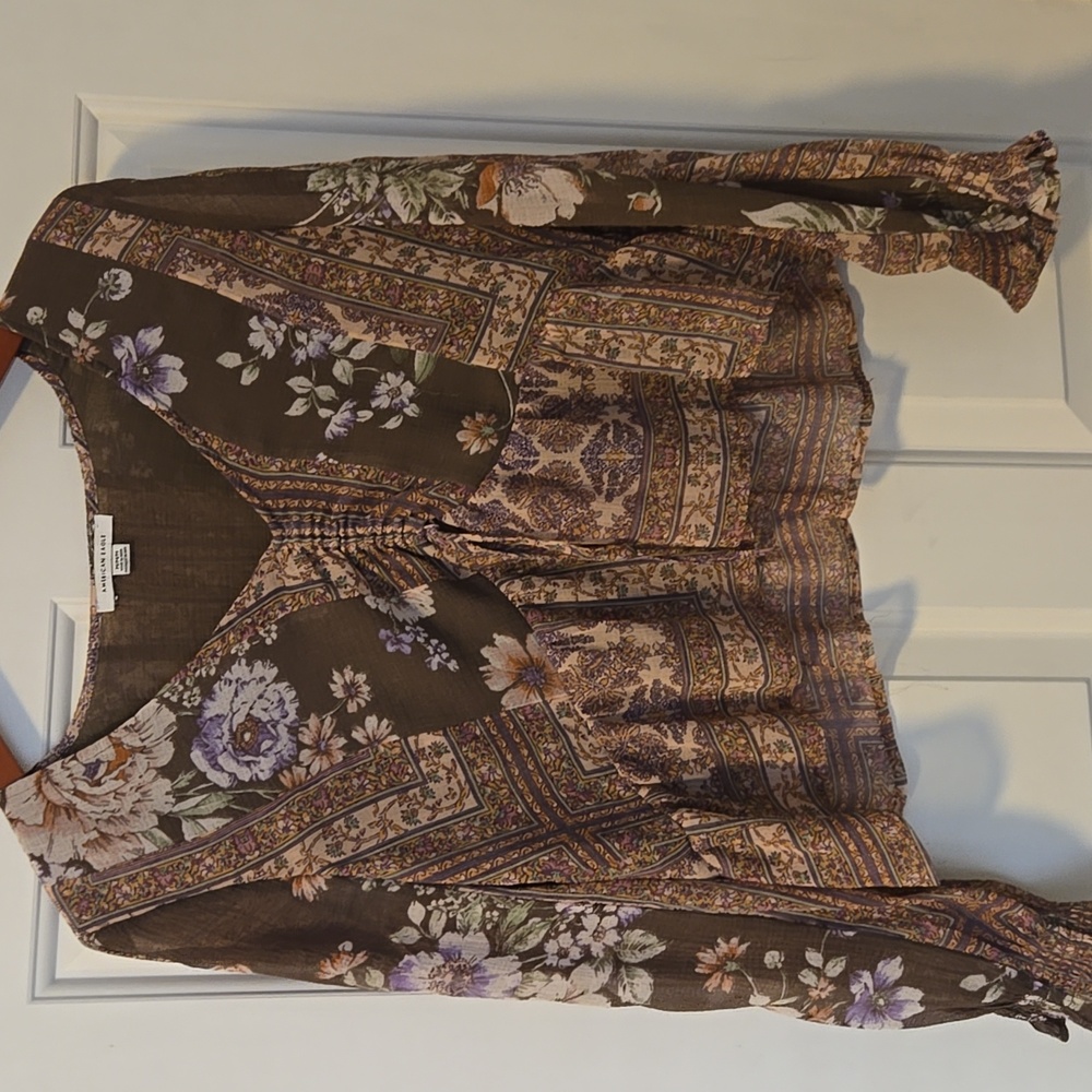 American Outfitters Chiffon Floral Brown Blouse